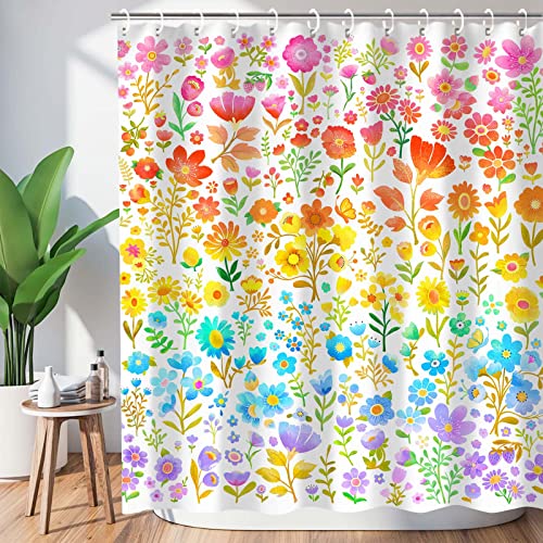 Boho-Stil Duschvorhang mit Haken Aquarell Blumen Pflanze Duschvorhänge Set für Badezimmer Wasserdicht Duschvorhang Badewanne Zubehör Bad Dekoration von Metawu