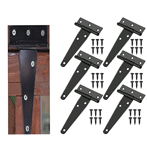 Metdek 6 Stücke Schwarz T Scharnier mit 36 Stück Schrauben Edelstahl TüRscharnier für HolzzäUne oder Metalltore Eisen Rostfrei Scheunentor Scharniere tür TüRangel Schwarz (4 Zoll) von Metdek