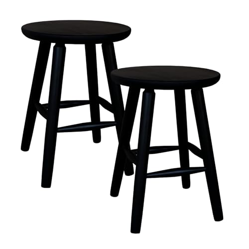 Metdrew Holz-Hocker | Tabouret 32 x 32 x 45 cm | Holz Küchenhocker | runder Holzstuhl| Rustikaler Stil | Kiefernholz | stabil| Farbe: Schwarz von Metdrew