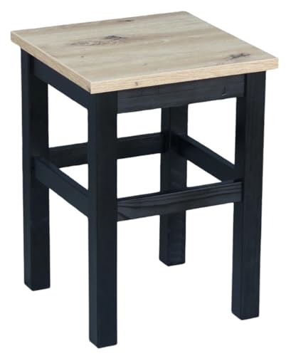 Metdrew Holz-Hocker | Tabouret 32 x 32 x 45 cm | Küchenhocker | Quadratische Form | Rustikaler Stil | Kiefernholz | Schwarz | Sitzfarbe: Artisan-Eiche | 2 Stück von Metdrew