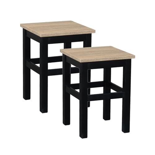Metdrew Holz-Hocker | Tabouret 32 x 32 x 45 cm | Küchenhocker | Quadratische Form | Rustikaler Stil | Kiefernholz | Schwarz | Sitzfarbe: Sonoma-Eiche | 2 Stück Metdrew Holz-Hocker | Tabouret 32 x 32 x 45 cm | Küchenhocker | Quadratische Form | Rustikaler Stil | Kiefernholz | Schwarz | Sitzfarbe: Sonoma-Eiche | 2 Stück von Metdrew