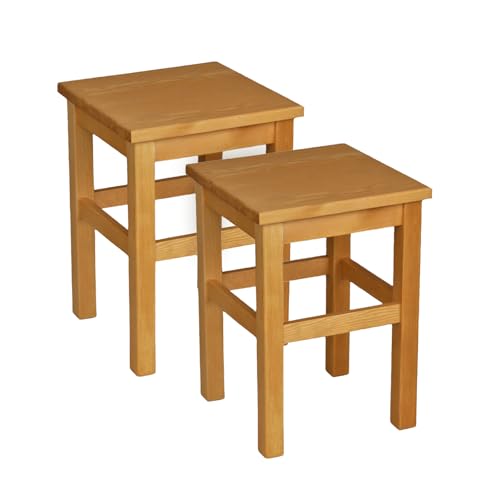 Metdrew Holzhocker | Holzhocker 32 x 32 x 45 cm | Küchenhocker | Quadratischer Hocker | Rustikaler Stil | 2 Stück | Küchenhocker aus Holz | Holzschemel | Farbe: Erle gebeizt | 2 Stück von Metdrew