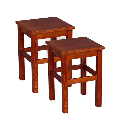 Metdrew Holzhocker | Holzhocker 32 x 32 x 45 cm | Küchenhocker | Quadratischer Hocker | Rustikaler Stil | Einfacher Hocker | Holzschemel | Farbe: Calvados-Farbe gebeizt | 2 Stück von Metdrew