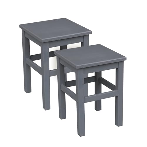 Metdrew Holzhocker | Holzhocker 32 x 32 x 45 cm | Küchenhocker | Quadratischer Hocker | Rustikaler Stil | Einfacher Hocker | Holzschemel | Farbe: dunkelgrau, anthrazit | 2 Stück von Metdrew
