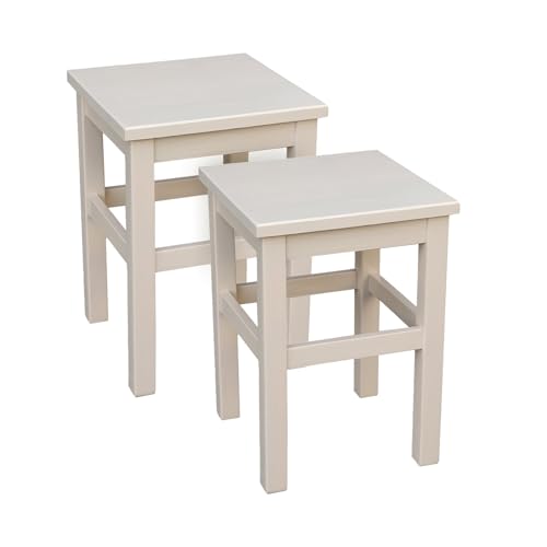 Metdrew Holzhocker | Holzhocker 32 x 32 x 45 cm | Küchenhocker | Quadratischer Hocker | Rustikaler Stil | Einfacher Hocker | Küchenhocker aus Holz | Holzschemel | Farbe: Beige | 2 Stück Metdrew Holzhocker | Holzhocker 32 x 32 x 45 cm | Küchenhocker | Quadratischer Hocker | Rustikaler Stil | Einfacher Hocker | Küchenhocker aus Holz | Holzschemel | Farbe: Beige | 2 Stück von Metdrew