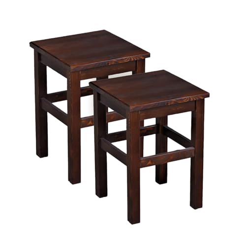 Metdrew Holzhocker | Holzhocker 32 x 32 x 45 cm | Küchenhocker | Quadratischer Hocker | Rustikaler Stil | Einfacher Hocker | Küchenhocker aus Holz | Holzschemel | Farbe: Braun | 2 Stück von Metdrew