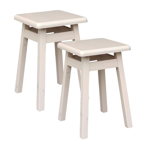 Metdrew Holzhocker | Sitzhöhe 45 cm, 29 x 29 cm | Für Küche & Essbereich | Quadratische Form | Eckiges Design | Rustikaler Look | Schlichter Hocker | 2 Stück | Farbe: Beige von Metdrew