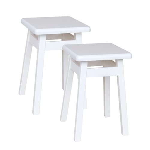 Metdrew Holzhocker | Sitzhöhe 45 cm, 29 x 29 cm | Für Küche & Essbereich | Quadratische Form | Eckiges Design | Rustikaler Look | Schlichter Hocker | 2 Stück | Farbe: Weiß Metdrew Holzhocker | Sitzhöhe 45 cm, 29 x 29 cm | Für Küche & Essbereich | Quadratische Form | Eckiges Design | Rustikaler Look | Schlichter Hocker | 2 Stück | Farbe: Weiß von Metdrew
