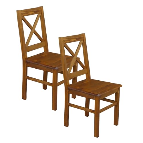 Metdrew Küchenstuhl | Holzstuhl 42x50x93 cm |Stuhl mit Rückenlehne| großer Stuhl | Rustikaler Stil | quadratisch| Kiefernholz | Wohnzimmerstuhl | 2 Stück | Farbe: Eiche rustikal von Metdrew