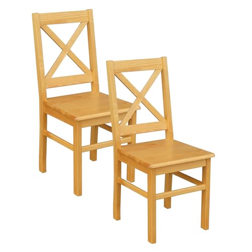 Metdrew Küchenstuhl | Holzstuhl 42x50x93 cm |Stuhl mit Rückenlehne| großer Stuhl | Rustikaler Stil | quadratisch| Kiefernholz | Wohnzimmerstuhl | 2 Stück | Farbe: Erle von Metdrew
