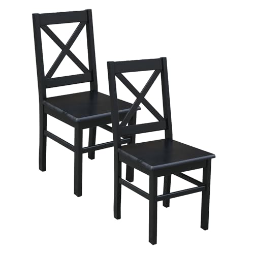 Metdrew Küchenstuhl | Holzstuhl 42x50x93 cm |Stuhl mit Rückenlehne| großer Stuhl | Rustikaler Stil | quadratisch| Kiefernholz | Wohnzimmerstuhl | 2 Stück| Farbe: Schwarz von Metdrew