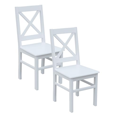 Metdrew Küchenstuhl | Holzstuhl 42x50x93 cm |Stuhl mit Rückenlehne| großer Stuhl | Rustikaler Stil | quadratisch| Kiefernholz | Wohnzimmerstuhl | 2 Stück| Farbe: Weiß Metdrew Küchenstuhl | Holzstuhl 42x50x93 cm |Stuhl mit Rückenlehne| großer Stuhl | Rustikaler Stil | quadratisch| Kiefernholz | Wohnzimmerstuhl | 2 Stück| Farbe: Weiß von Metdrew