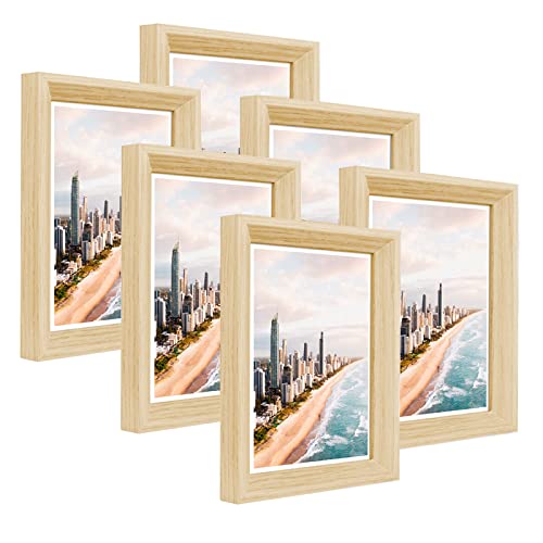 Metrekey Bilderrahmen 10x15 cm set 6 Holz Natur Vintage Glas Fotorahmen Portraitrahmen mit Halterung und Haken für Tischplatte und Wanddekoration von Metrekey