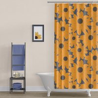 Duschvorhang Mit Gelben Blumen Im Retro-Stil - Sunny Black Eyed Susan/Dark Orange Gänseblümchenmuster, Gedruckt Auf Hochwertigem, Seidigem Stoff von MetroShowerCurtains