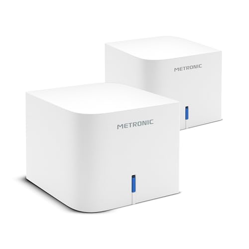 METRONIC 495470 Mesh-System WiFi 5 Abdeckung bis zu 325 m² Netzwerkreichweite in Ihrem Haus - Router- und Access Point Funktion (2 Stück) – Weiß von Metronic