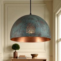 Handgefertigte Oxidierte Kupfer Pendelleuchte Grüne Patina Perforierte Kuppel Handgefertigte Oxidierte Kupfer Pendelleuchte Grüne Patina Perforierte Kuppel von MettleMix
