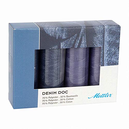 Mettler DENIM DOC 4er Kit Nähgarn Set: Reißfestes Garn zum Nähen oder Sticken - 70% Polyester 30% Baumwolle - 100m / Rolle von Mettler