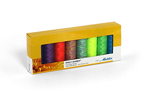 Mettler Poly Sheen Neon-Kit 8er Nähgarn-Set: Hochglanzgarn für Stickereien und Dekorative Näharbeiten – 100% Polyester – PS89 Neon-Kit - 200m Pro Rolle von Mettler