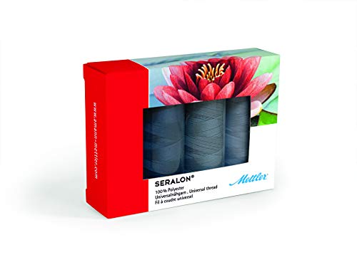 Mettler SERALON Grey 4er Kit Nähgarn Set: Universal Garn zum Nähen oder Sticken, Nähgarn für Nähmaschine, 100% Polyester, SE4-Kit, 200m pro Rolle von Mettler