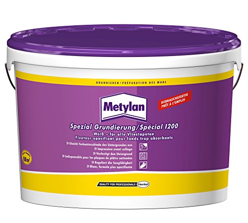 Metylan Spezial Grundierung pigmentiert, zur Grundierung vor dem Tapezieren von Vliestapeten und durchscheinenden Tapeten, weißpigmentiert mit hoher Deckkraft, 1x10L von Metylan