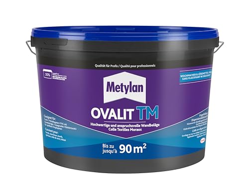 Metylan Ovalit TM, Tapetenkleber pur oder als Zusatz für Tapetenkleister, sehr starker Kleber für schwere Wandbeläge, feuchtigkeits- & nässeunempfindlicher Klebstoff, 1x18kg Eimer (bis zu 90m²) von Metylan