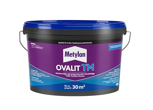 Metylan Ovalit TM, Tapetenkleber pur oder als Zusatz für Tapetenkleister, sehr starker Kleber für schwere Wandbeläge, feuchtigkeits- & nässeunempfindlicher Klebstoff, 1x5kg Eimer (bis zu 25m²) von Metylan