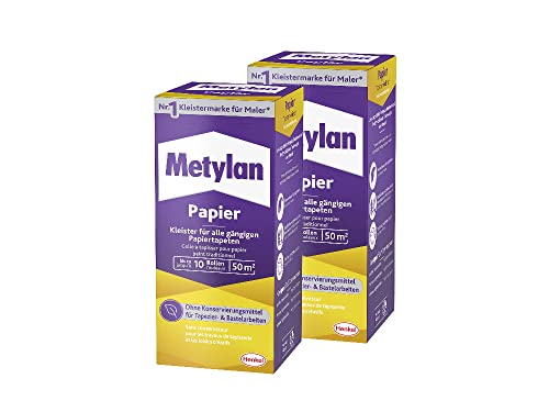 Metylan Papier, starker Tapetenkleister für leichte, normale und schwere Papiertapete, Kleister zum Tapezieren und Basteln ohne Konservierungsmittel, 2x125g von Metylan