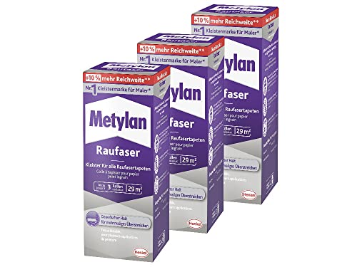 Metylan Raufaser, starker Tapetenkleister für Raufasertapete mit hoher Anfangsklebkraft, langlebiger & korrigierbarer Kleister mit Methylcellulose, 3x180g von Metylan