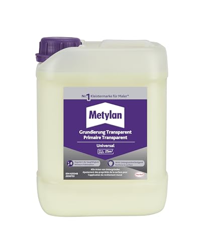 Metylan Universal Grundierung, transparent trocknend, geeignet für alle Tapetenarten, reguliert die Saugfähigkeit und festigt Untergurnd, unempfindlich gegen Feuchtigkeit, 1x2,5l von Metylan