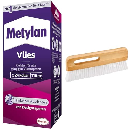 Metylan Vlies, Tapetenkleister für Vliestapeten mit glatter oder strukturierter Rückseite & Color Expert Tapezierwischer, Kunstborste, 300 x 25 mm 95890099 von Metylan