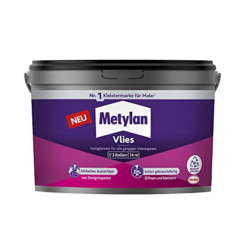 Metylan Vlies Fertigkleister, feuchtigkeitsbeständiger Tapetenkleister für Vliestapeten, Kleister zum einfachen Tapezieren, 1x3kg von Metylan