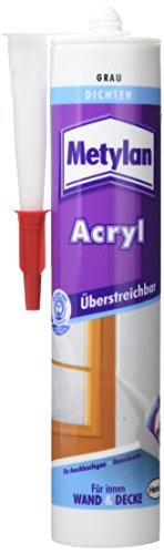 Metylan Wand & Decke Acryl, dehnfähige Acrylat-Dichtmasse für gering belastete Anschlussfugen im Innenbereich, versiegelt Risse in Putz, Mauerwerk, Fassaden, 300ml, grau von Metylan