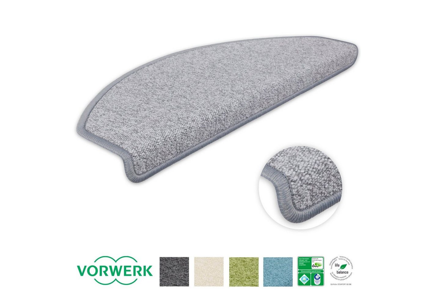 Stufenmatte Stufenmatten Vorwerk Durango Halbrund Hellgrau 15 Stück, Metzker®, halbrund, Höhe: 8 mm, 15 Stück im Set - Hellgrau von Metzker®