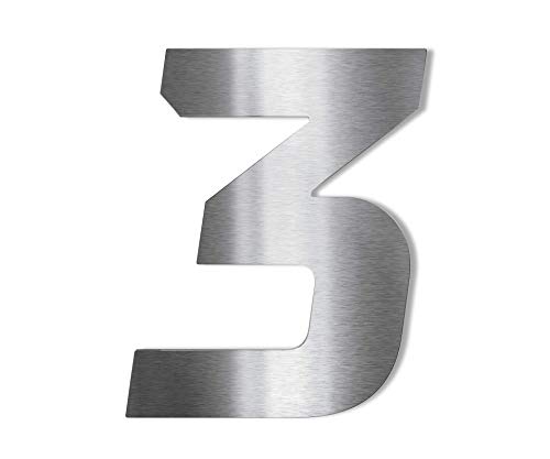 Hochwertige Edelstahl V2A Hausnummer - Fett Kursiv grob geschliffen - wählbares Montagematerial - Höhe: 7,5 cm - Materialstärke: 2 mm - Ziffer 3 von Metzler