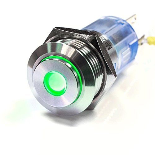 LED-Druckschalter - V2A Edelstahl - Ø 16 mm - erhbane Tastfläche - wasserdicht - Punkt-Beleuchtung (Rastend, Grün) von Metzler-Trade