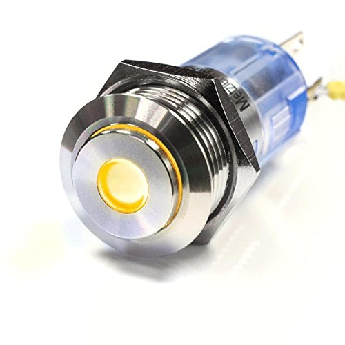 LED Druckschalter Drucktaster – rostfreier Edelstahl Ø 16 mm – IP67 wasserdicht – AC/DC Energieeffizienz (Tastend, Gelb) von Metzler-Trade