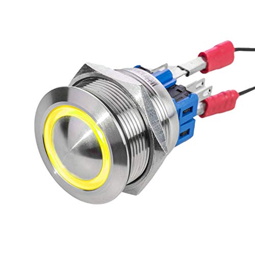 Gewölbter Edelstahl-Taster - Ø 25 mm - LED Ringbeleuchtung – als Öffner oder Schließer - Kontaktart: Tastend (Gelb) von Metzler-Trade