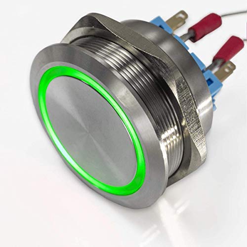 Großer LED-Drucktaster – XXL Ø 40 mm – rostfreier Edelstahl – wasserdicht – Öffner/Schließer - AC/DC (Grün) von Metzler-Trade