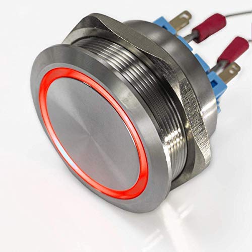 Großer LED-Drucktaster – XXL Ø 40 mm – rostfreier Edelstahl – wasserdicht – Öffner/Schließer - AC/DC (Rot, Tastend) von Metzler-Trade