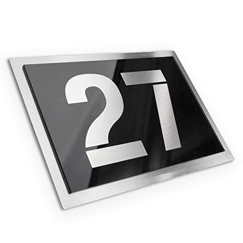 Metzler Hausnummer-Schild - V2A Edelstahl - Hochglanz schwarz - wetterfest & pflegeleicht - Gravur Ziffern & Buchstaben möglich von Metzler