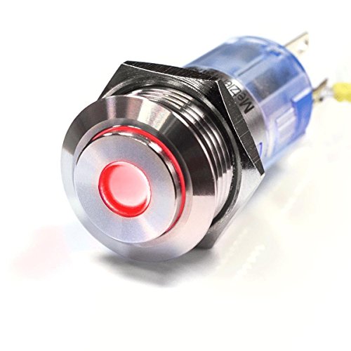 LED Druckschalter Drucktaster – rostfreier Edelstahl Ø 16 mm – IP67 wasserdicht – AC/DC Energieeffizienz (Tastend, Rot) von Metzler-Trade