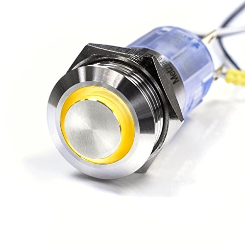 LED-Druckschalter - Einbau-Durchmesser 16 mm - Vandalismus-geschützt - Edelstahl - rostfrei wasserdicht - mit Ringbeleuchtung (Rastend, Gelb) von Metzler-Trade