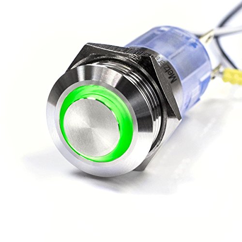 LED-Druckschalter - Einbau-Durchmesser 16 mm - Vandalismus-geschützt - Edelstahl - rostfrei wasserdicht - mit Ringbeleuchtung (Rastend, Grün) von Metzler-Trade