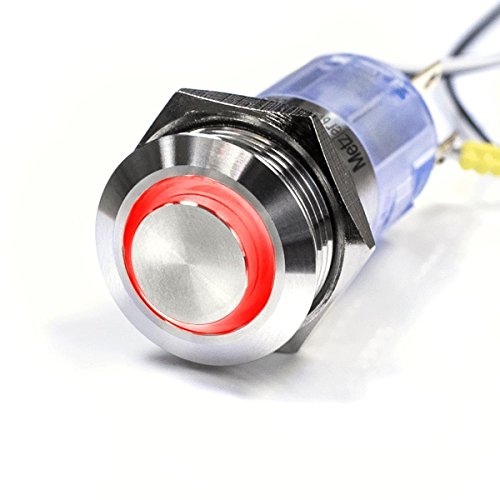 LED-Druckschalter - Einbau-Durchmesser 16 mm - Vandalismus-geschützt - Edelstahl - rostfrei wasserdicht - mit Ringbeleuchtung (Rastend, Rot) von Metzler-Trade