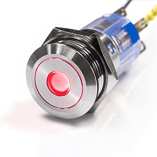 LED-Drucktaster Edelstahl - Ø16 mm - flache Tastfläche - wasser- & staubdicht - Punkt-Beleuchtung (Tastend, Rot) von Metzler-Trade