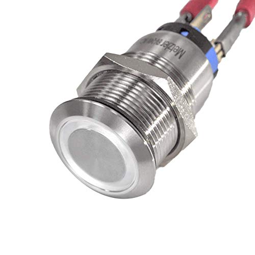 Metzler® LED-Druckschalter mit Rastfunktion und weißer Ringbeleuchtung Weiß IP67 wasser- und staubdicht aus Edelstahl V2A für 19mm Einbau vandalismussicher langlebig bis 1 Mio Schaltungen von Metzler-Trade