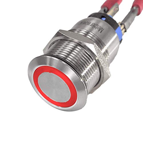 LED-Schalter/Druckknopf Edelstahl - rastend Ø 19 mm - staub- und wasserdicht – stabil & vielseitig - 230V AC - M19 Gewinde (Rot) von Metzler-Trade