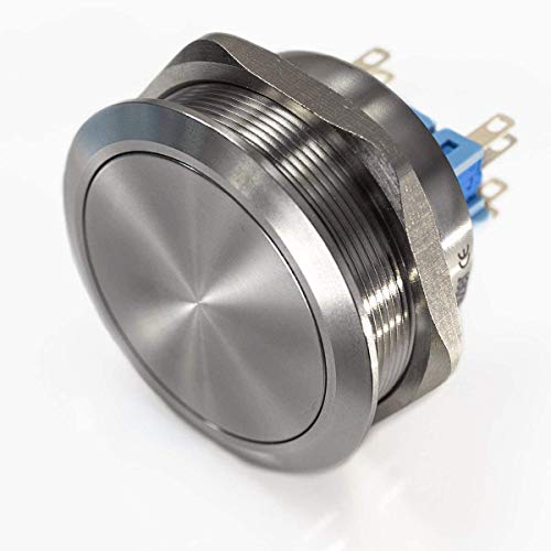 Metzler® Drucktaster Edelstahl Ø40mm mit PIN-Anschluss und flacher Tastfläche Silber IP67 wasserdicht robust für Schließer oder Öffner temperaturbeständig vandalismussicher Boot Auto von Metzler-Trade