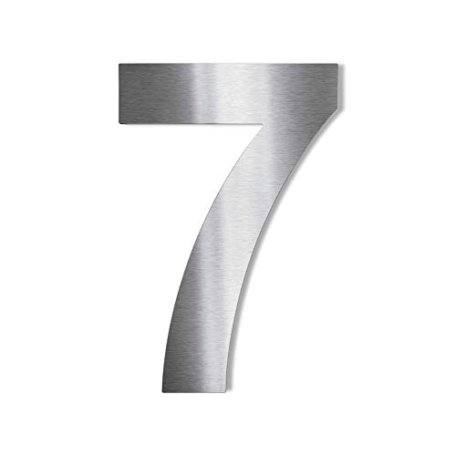 Metzler® Edelstahl Hausnummer 7 mit selbstklebender Rückseite und moderner Arial-Schrift Silber matt 75mm wetterfest pflegeleicht 3D-Design einfache Montage für Außenbereich Made in Germany von Metzler-Trade