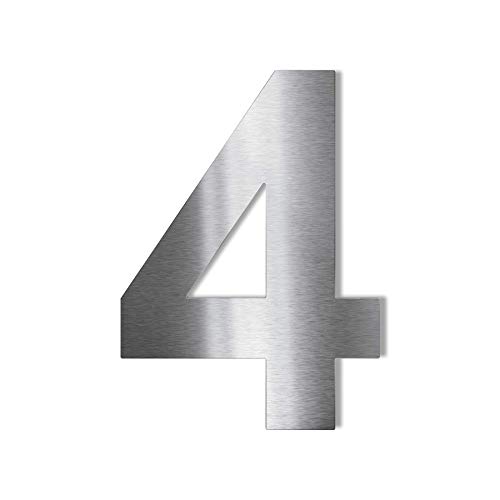 Metzler® Hausnummer Edelstahl selbstklebend mit 3D-Design und moderner Arial-Schrift Silber matt 75 mm wetterfest pflegeleicht einfache Montage für außen langlebige Ziffer 4 hochwertig verarbeitet von Metzler-Trade